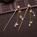 vintage palace tassel hairpin stepping with flower pearl hair sticks ANLAN. 