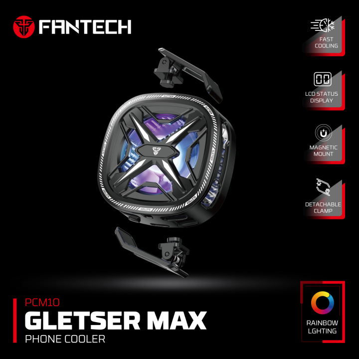 Fantech PCM10 Gletser Max Phone Cooler For Gaming with Display Aluminum Cooling Plate RGB Lightning For PUBG Free Fire Call Of Duty Mobile Gaming