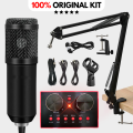 ORIGINAL BM800 Condenser Microphone KIT with & without V8 SoundCard for Studio Recording ~ Home Studio Setup for PodCasting, Live Streaming, Gaming, Singing, ASMR with Mic Suspension Scissor Arm, XLR Cable, Shock Mount and Pop Filter ~ By FunBug. 