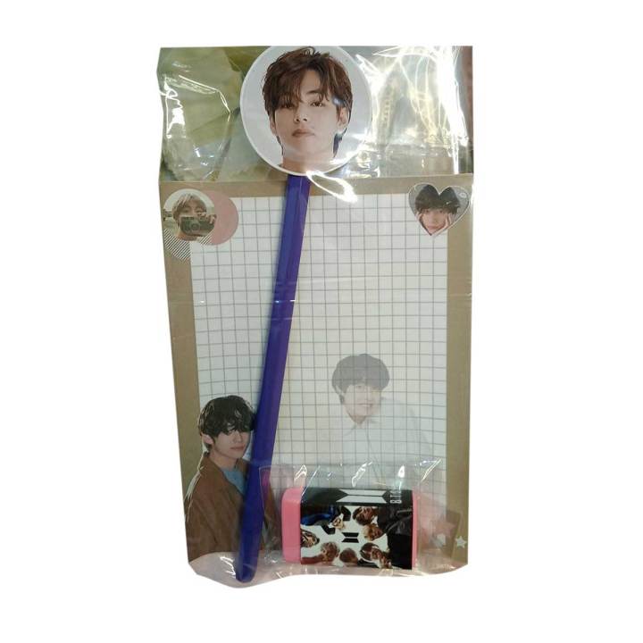 KPOP BTS TAEHYUNG BT21 MEMO SET bts v pencil eraser and memo pages set