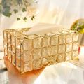 1pc, Tissue Box, Golden Crystal Tissue Box, Home Daily Use Desktop Tissue Storage Box, Suitable and Tissue box holder For Bedroom, Living Room, Room fancy, Table, Drawing Room, Car, Home Decoration, Kitchen Gadgets, European Style Crystal Tissue Box. 