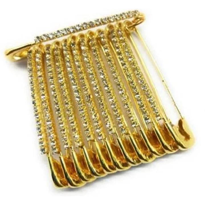 Fancy Golden Color Diamonds Designer Safety pin Saree pin one Side of Safety pin - Pack of 6