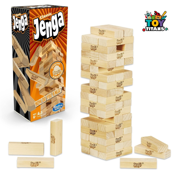 Classic Jenga Wooden Stacking Tower Game – Genuine Hardwood Blocks ...