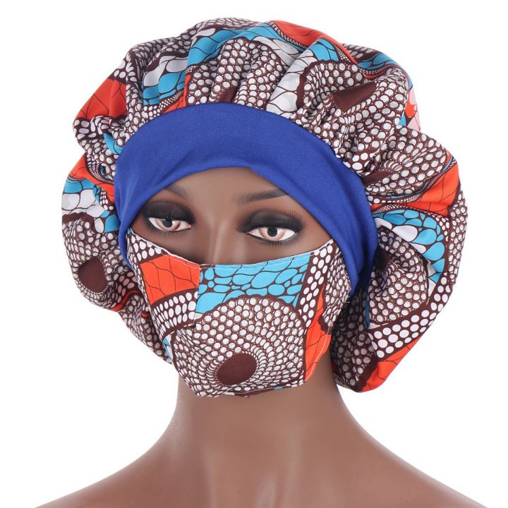Hats African Pattern Adjustable Women Wide Elastic Band Nightcap for Party
