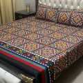 High Quality Fine Cotton Bedsheet 3 Piece Set Double Bed Printed 3D Crystal Cotton King Size Bedsheet. 