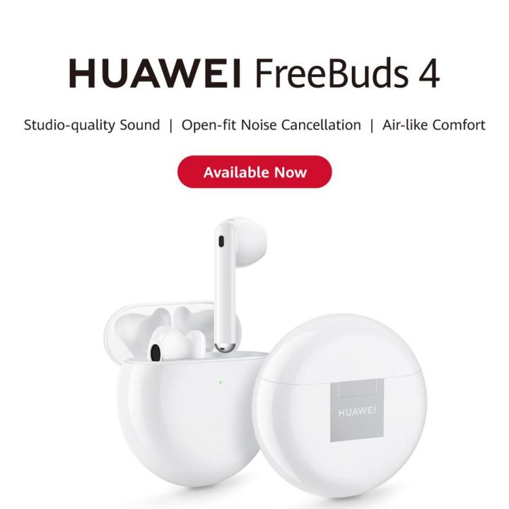 HUAWEI FreeBuds 4 Wireless Bluetooth Open-fit Earphones with Hybrid Active Noise Cancellation, High-Resolution Sound Triple-Mic Earbuds, Intelligent Audio Connection, Fast Wired Charging, Long Battery Life, Color Ceramic White