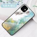 For Iphone 11 Marble Case, Gemstones Glass Back + Soft TPU Frame Patterned Shockproof Cover Casing. 