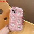 Fluffy Plush 3D Cute Bunny Pink Phone Case For iPhone 15 Pro Max Cases 14 12 11 pro max Protective Soft Cover for iphone 13 Case. 