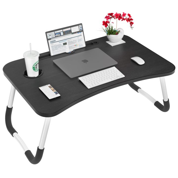 Lap Desk, Foldable Laptop Table for Bed Portable Bed Desk for Laptop with Cup Holder, Laptop Desk Bed Trays for Working, Eating and Writing (Black)