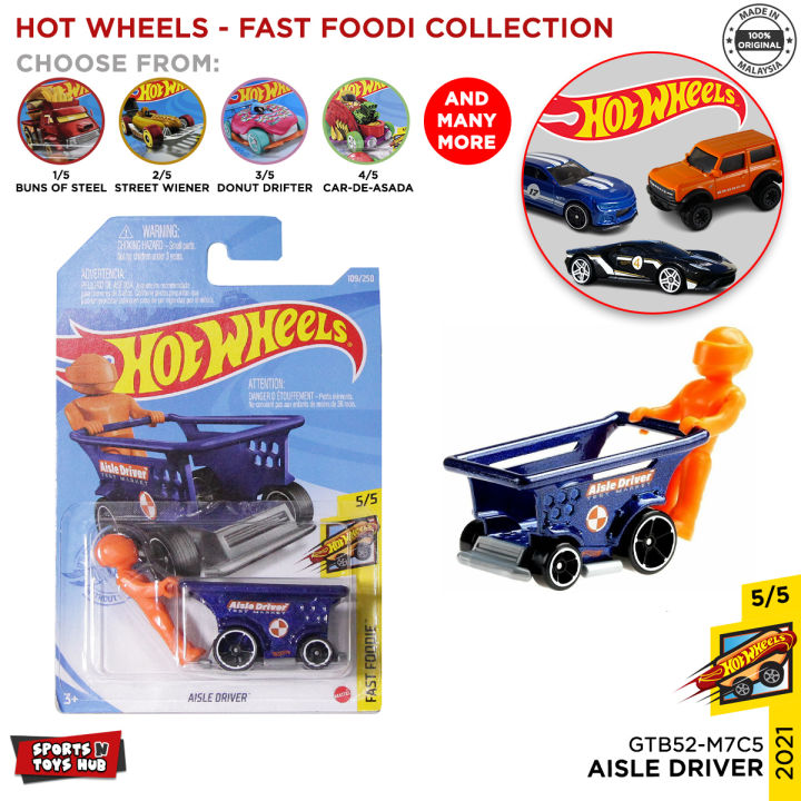 Diecast Hotwheels 2021,22 Hw Fast Foodie Die Series - Car-de-asada, Quick Bite, Sweet Driver, Donut Drifter, Carbonator, Buns Of Steel, Street Wiener, Donut Drifter, The Hot Wheel Metal Car Collectors Toys