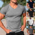 Summer T-shirt V-neck Men Casual Sports Pullover Top. 