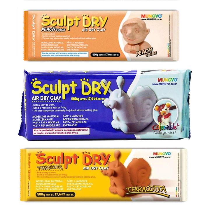 Mungyo Sculpt Dry Modelling Air Dry Clay Peach Terracotta - Peach - White 250gm Pack of 3.