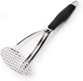 Stainless Steel Potato Masher Hand Tool Heavy Duty Small Holes Mashing Plate for Smooth Mashed Potatoes Soft grip Cushioned Handle Press Plate Masher for Vegetables and Fruits. 
