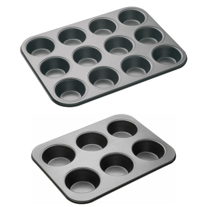 6,12 Cupcake Baking Tray Non-Stick Masterclass Heavy Duty 6,12 Hole Cupcake Baking Tray Tin Pan with Double Layer Non-Stick Coating muffin pan tray