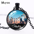 2019 New Stray Kids Pendant Members Kpop Male Group Necklace Glass Cabochon Pendants Round Jewelry HZ1. 