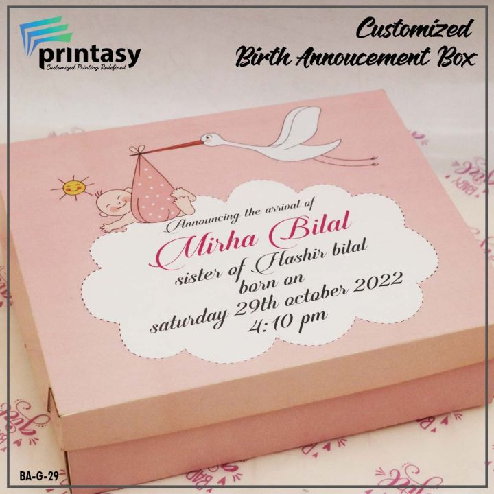 Customized Birth Announcement Boxes BA-G-29 500 Gram| Pack of 10