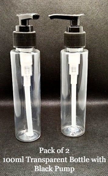 Empty Plastic Pump Bottles 100ml (Pack of 2) Travel Size Lotion Pump Bottle for Oil / Hair Oil Empty Bottle Pump 100ml / Pump Bottles for Shampoo, Hand Wash, and Beauty Care etc.