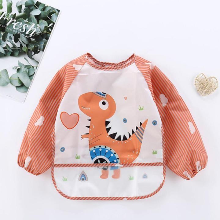 Baby Kids Toddler Long Sleeve Waterproof Art Smock Feeding Bib Apron With Pocket for Children