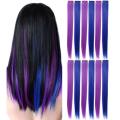 6 pieces 3 blue 3 purple single clip hair extension for girls. 