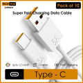 Type C Charging Cable, Pack of 10, Super Fast, Upto 2 Amp Turbo Qualcomm Charging Cord, Data Transfer Cable. 
