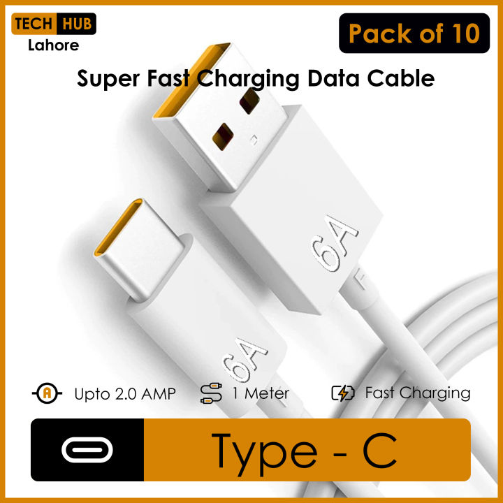 Type C Charging Cable, Pack of 10, Super Fast, Upto 2 Amp Turbo Qualcomm Charging Cord, Data Transfer Cable