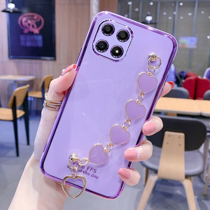 LECOMES%20for%20Honor%20X6%20(4G)%20Back%20Cover%20with%20Love%20Heart%20Bracelet%20Chain%20Luxury%206D%20Plating%20Shiny%20Soft%20Silicone%20Mobile%20Phone%20Case%20Pouch%20Girls%20-%20Image%203