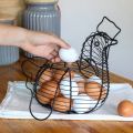 Metal Wire Chicken Shape Egg Basket, Farmhouse Style Black Metal Wire Decorative Basket, Kitchen Egg Collector Basket. 