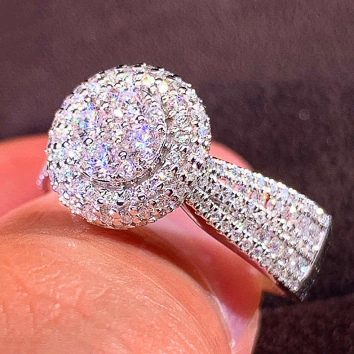 Trendy Exquisite Diamond Ring Artificial Super Flash Diamond Copper Ring for Women Hot Sale Micro-Inlaid Full Diamond Hand Jewelry