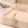 Luxury Sunflower Double-layer Rotatable Sunflower Necklace for Women Chain Stainless Steel Jewelry Accessory Wedding Party Gifts. 