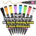 Magnetic Magnetic markers Easy to clean Liquid 8 vibrant colors Chalk markers 1mm fine tip Pack of 8 Wet erase markers for Home. 