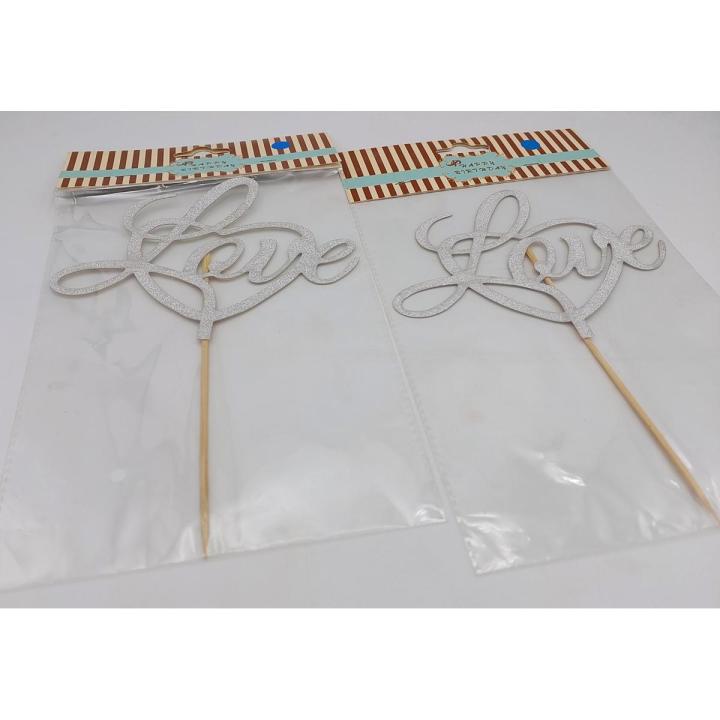LOVE CAKE TOPPER IN SILVER COLOR ( PACK OF 2 PAPER MATERIAL CAKE TOPPER )