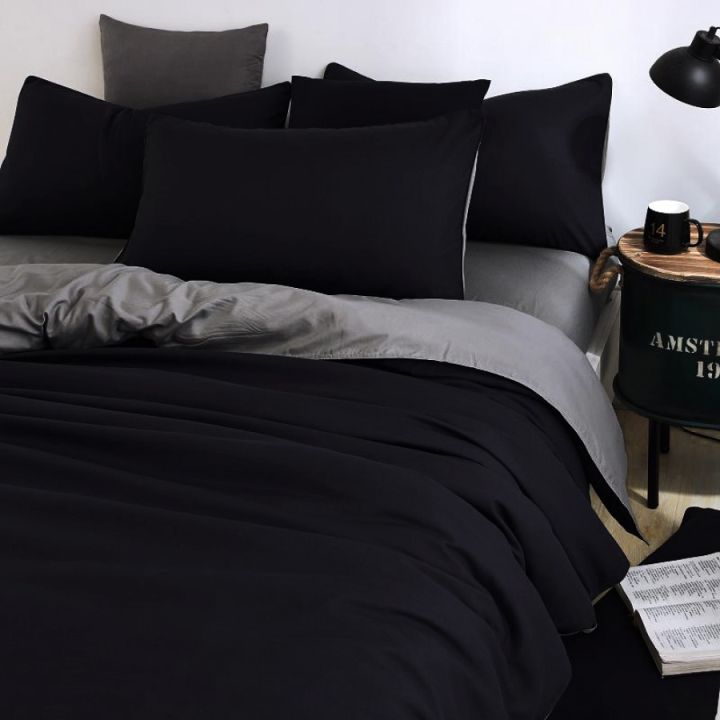 Beddy's Studio Pure Cotton Plain Black & Grey Comforter Cover Set ...