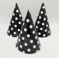 BLACK POLKA DOT CAPS - PACK OF 10 PARTY CAPS. 
