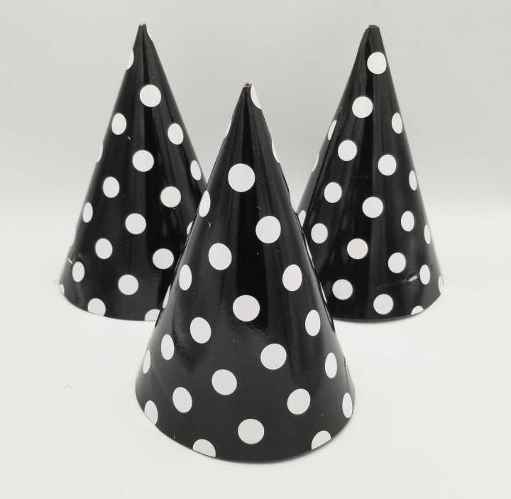 BLACK POLKA DOT CAPS - PACK OF 10 PARTY CAPS