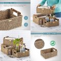 ADO BASICS Premium Jumbo Vietnamese Seagrass Wicker Basket with Stain Resistant Wooden Handles Set of 3. 