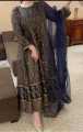 Allover printed fancy maxi 3 pieces latest design stitched dress for girls. 