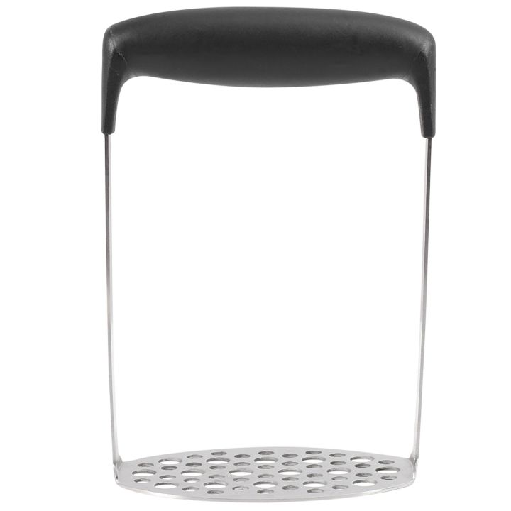 Stainless Steel Potato Masher with Broad and Ergonomic Horizontal Handle – Fine-grid Mashing Plate for Smooth Mashed Potatoes, Vegetables and Fruits