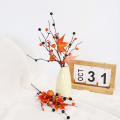 Pistil (Stone Powder) Halloween Pumpkin Maple Leaf Arrangement Eco-Friendly Wire Rod Pumpkin (Foam) Black Orange Berries. 