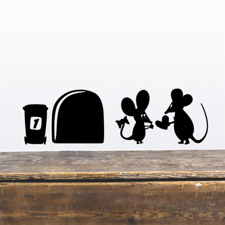 2 x 0.8 Feet Strip - Rats Mouse Pair Heart Patch Fun designed self adhesive Wall Stickers for Door, Home, Room, Kitchen, Window, Kids, Boys, Jerry Cartoon, Club, Decoration, Decor Lovers   -Black color- Rising Arts