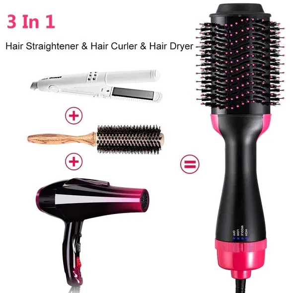 One Step Hair Dryer Volumizer Hot Air Hair Dryer Brush Salon Negative Electric Blow Dryer Rotating Curler and Ion Hair Straightener Brush for Fast Drying Straightening Curling Daraz.pk