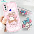 ZeroQiQi for Huawei Y9 Prime 2019 Back Cover With Free Holder Pink Melody Wavy Phone Case Camera Protection Transparent TPU Soft Cover for Girls. 