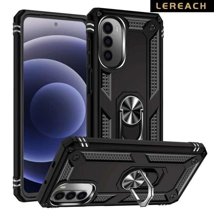 Lereach For Motorola MOTO G52 Mobile Phone Case TPU+PC Hard Ring Car Ring Bracket Shockproof Back Cover