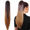 Clip-In Hair Extension Two Tone Ponytail Dip Dye Ombre Synthetic Hair Black Light Brown. 
