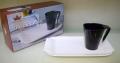 Elegant Serving Tray and Cup in Black & White Combination (Bone China). 