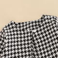 Children Girl Dress Two Piece Set, Houndstooth Printed Pattern Single Long Sleeve Patchwork Dress Matching Outwear Coat. 
