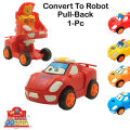 1 Pc - Pull Back Robot Car Toy - Push & Go Convert Robot Cars Toys For Kids Boys Girls Baby Babies Friction Powered Vehicle. 