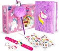 Girls Gift Set, Plush Diary, 3D Stickers, Slap Bracelet, Keychain - Cute Stationery Gift for Girls Age 4+ (Unicorn). 