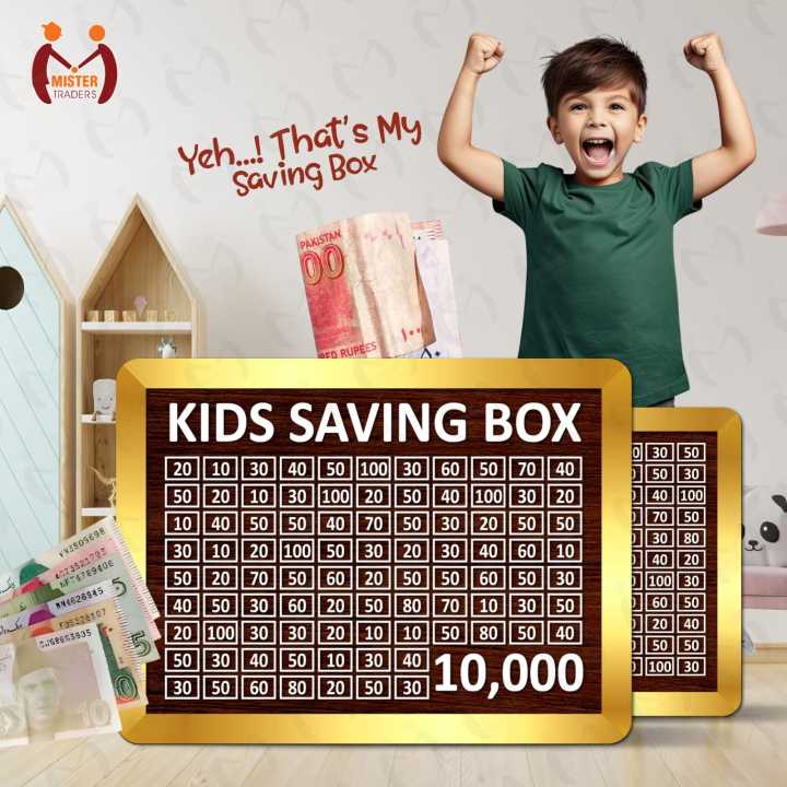 Kids Saving Box – 10,000 PKR Money Saving Challenge Chart for Children I Fun Learning Wooden Cash Box by Mister Traders  Brand I Saving Box I Saving Box For Money I Saving Money Box I Money Box I Money Saving Box