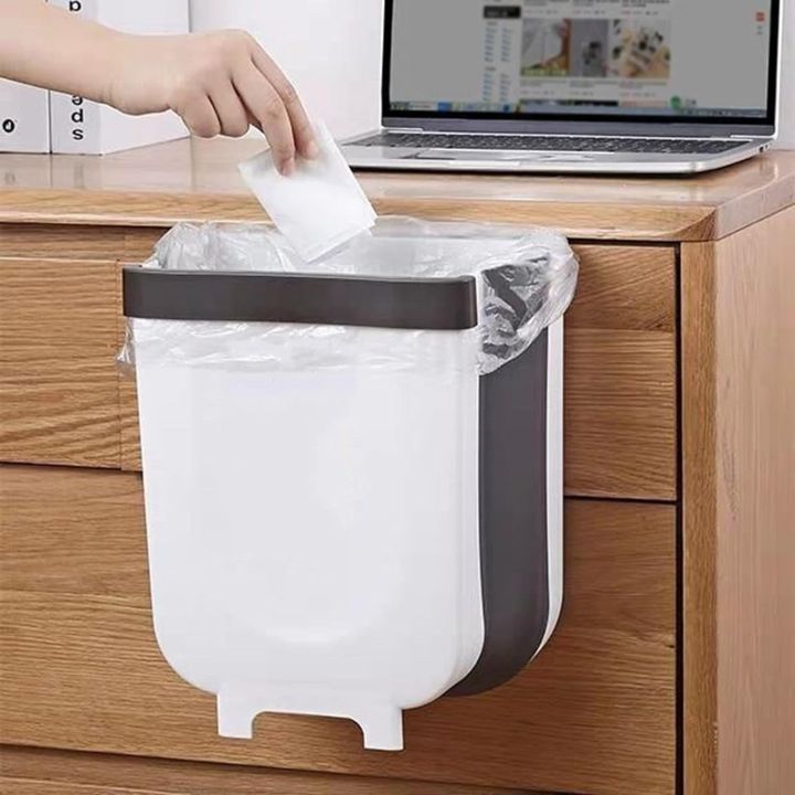9L Hanging Trash Bag Holder - Foldable Waste Bin for Kitchen, Washroom, and Cabinet
