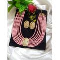 New Design Pink Pearl Necklace Set With Stud Earrings For Girl & Woman. 